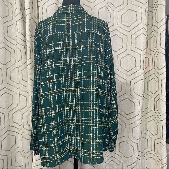The Limited Green Plaid Window Pane Button Up Blouse Size 1X - Picture 3 of 4